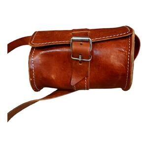 Vintage Unlined Cylindrical Mini Shoulder Bag in Brown Leather Festival Bohemian